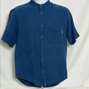 Guess Jeans Men's Size Medium Short Sleeve Casual Button Front Blue Shirt